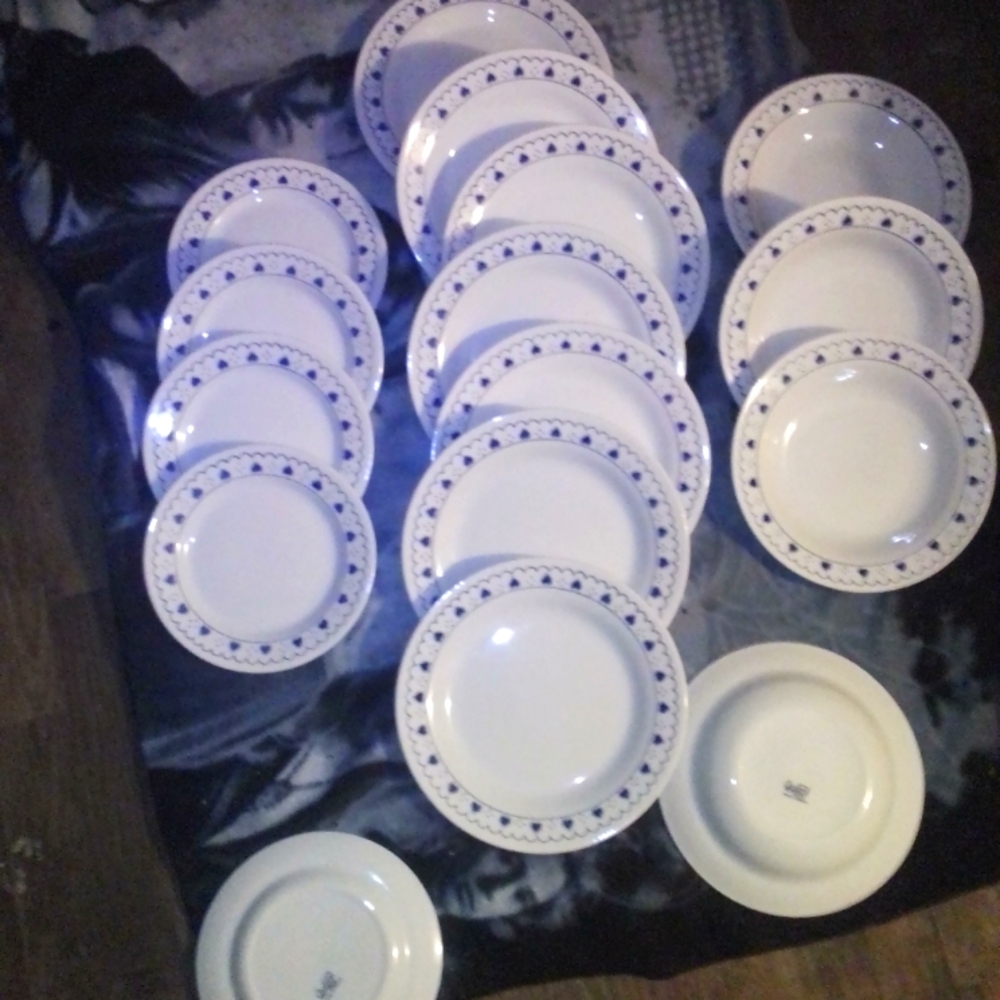 hand crafted Oxford blue and white heart printed dishes